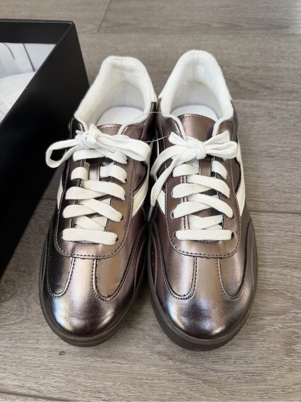 Madden Girl Metallic Bronze Lace-Up Sneakers with Cream Accents